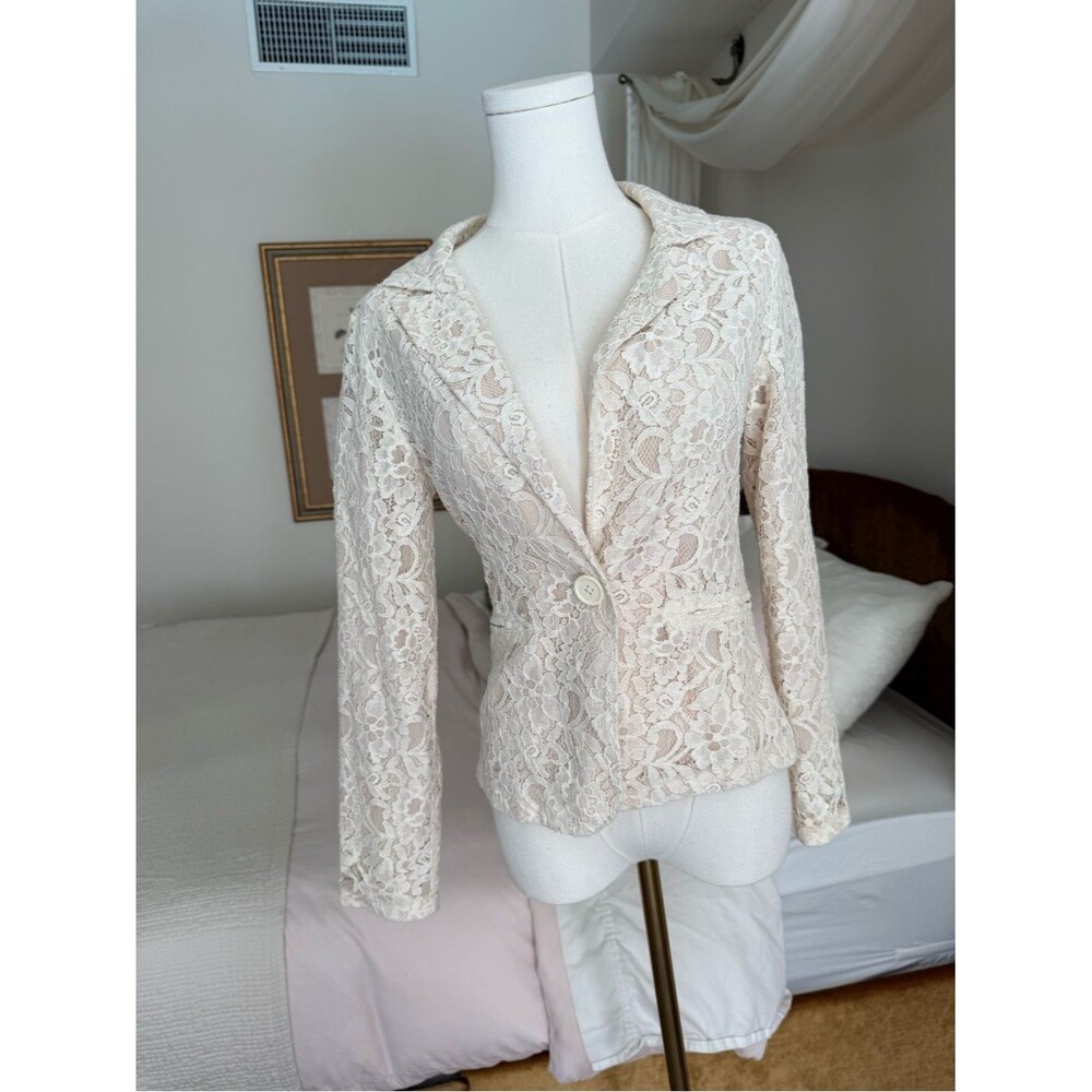 American Rag Ivory Lace Blazer Romantic Coquette Y2K Floral Jacket Small